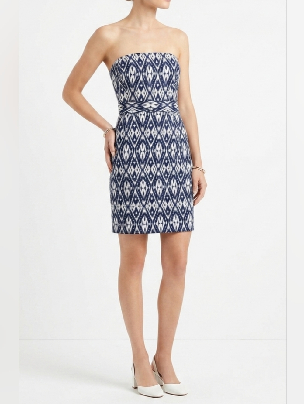 Banana Republic Navy and White Strapless Dress